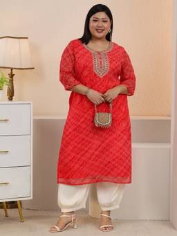 Extra love by Libas - Orange Bandhani Printed Straight Kurta