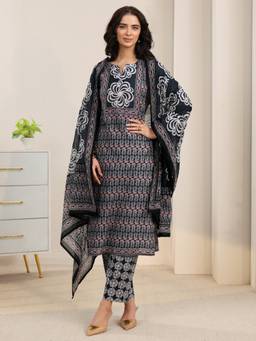 Libas - Grey Ajrakh Printed Straight Kurta With Printed Trouser And Printed Dupatta