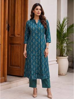 Rangita - Women Blue Printed Kurta with Pants