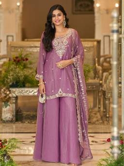 Autumnlane - Women Lavender Full Work Kurta with Palazzo and Dupatta