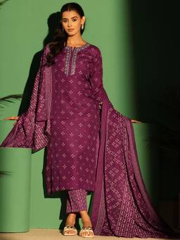 Gerua By Libas - Purple Bandhani Printed Straight Kurta With Trouser And Bandhani Printed Dupatta
