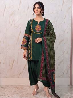 Autumnlane - Women Green Cotton Farshi Kurta with Pant and Dupatta