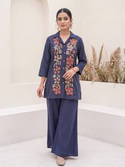 Autumnlane - Blue Embroidery Cotton Co-Ord Set