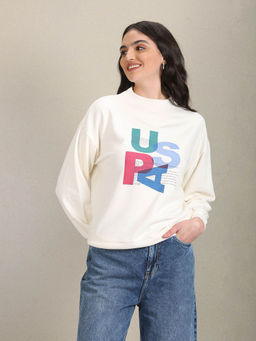 U.S. POLO ASSN. - Mock Neck Brand Print Sweatshirt Off White