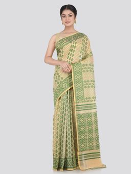 PinkLoom - Women's Soft Cotton Jamdani Saree Without Blouse Piece, Beige