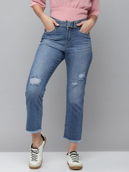 SHOWOFFFF - Womens High-rise Blue Highly Distressed Jeans