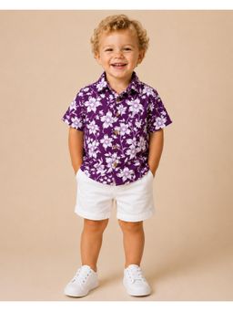 A.T.U.N. - Boys Cotton Printed Shirt-Purple