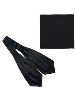 The Tie Hub - Solid Black Satin Cravat & Pocket Square Combo