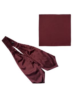 The Tie Hub - Solid Burgundy Satin Cravat & Pocket Square Combo