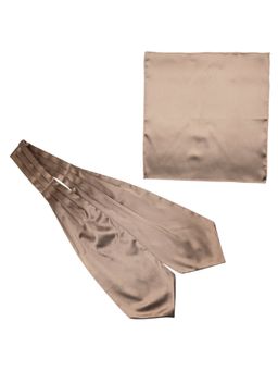 The Tie Hub - Solid Beige Satin Cravat & Pocket Square Combo