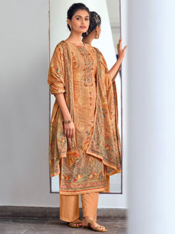 Stylee LIFESTYLE - Peach Cotton Digital Printed Dress Material (Set of 3)