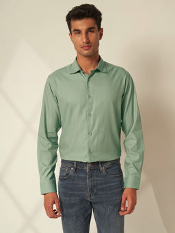Selected - Green Cotton Full Sleeves Shirt
