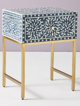 CasaGold - Navy Blue Bone Inlay Bedside Table