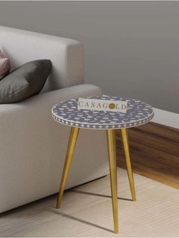 CasaGold - Grey Floral Three Leg Bone Inlay with Gold Legs Side Table