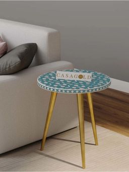 CasaGold - Sea Green Floral Bone Inlay with Gold Legs Side Table