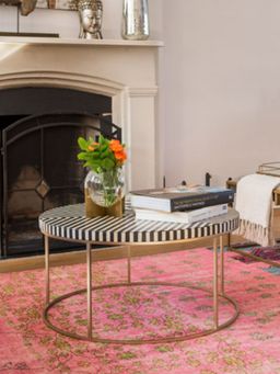 CasaGold - Black Georgia Bone Inlay Coffee Table with Metal Stand