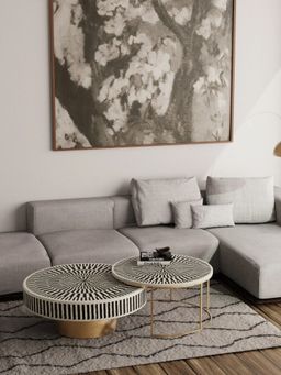 CasaGold - Black Round Sunstrike Nensting Bone Inlay Coffee Table