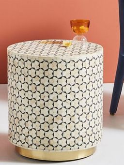 CasaGold - Black Targua Drum Bone Inlay Side Table