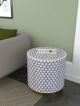 CasaGold - Teal Targua Drum Bone Inlay Side Table