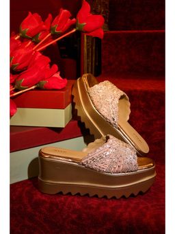 Anaar - Rose Gold Leher Wedge Heels