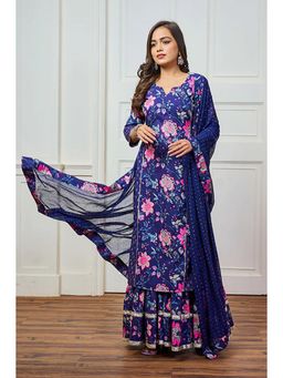 Tanoti - Pahi Long Blue Kurta with Sharara and Dupatta