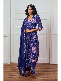 Tanoti - Usha Angarkha Full Blue Angrakha Kurta with Pant and Dupatta
