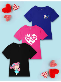 Nusyl - Multi-Color Heart Printed Half Sleeves T-Shirts (Pack of 3)