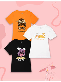 Nusyl - Multi-Color Cool Girl Printed Half Sleeves T-Shirts (Pack of 3)