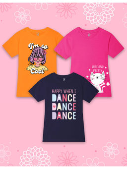 Nusyl - Multi-Color Cute and Pretty Text Printed T-Shirts (Pack of 3)