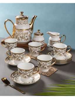 CLAY CRAFT - Fine Ceramic Golden Print Classic Ebony Tea Set Gold