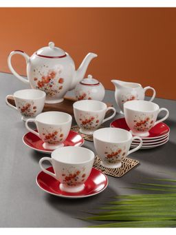 CLAY CRAFT - Fine Ceramic Golden Print King Tea Set Red