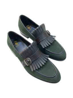 ITALIAN SHOES COMPANY - Men Green Royale Fringe Buckle Loafers