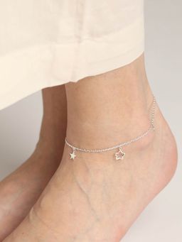 CLARA - 925 Silver Bunch of Star Adjustable Chain Anklet Payal Single for Women and Girls