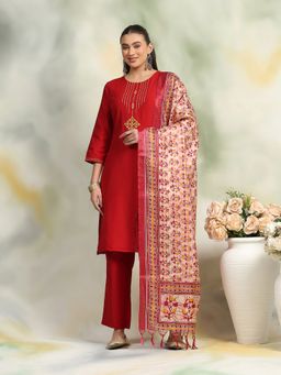 Nayam by lakshita - Women Red Solid Kurta with Pant and Dupatta (Set of 3)