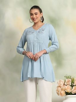 Nayam by lakshita - Floral Embroidered Puff Sleeves Kurti