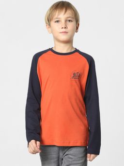 Jack & Jones Junior - Boys Red Colourblocked Full Sleeves T-shirt