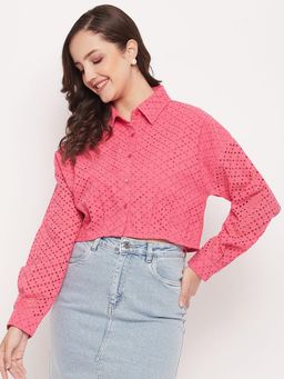 Madame - Hot Pink Schiffli Crop Shirt