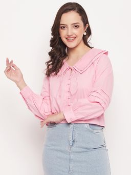 Madame - Peter Pan Collar Baby Pink Tie-Up Neck Shirt
