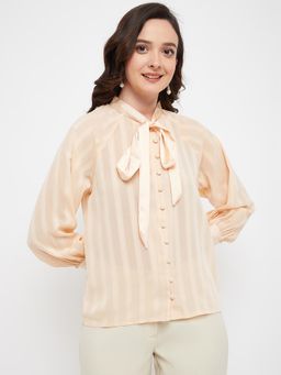Madame - Bishop Sleeve Cream Tie-Around Neck Top