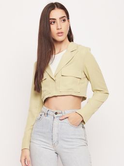 Madame - Lapel Collar Lime Green Crop Blazer