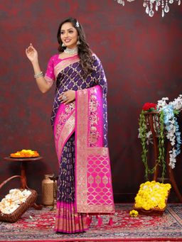 Yavira Silk - Women Purple Handloom Saree with Unstitched Blouse