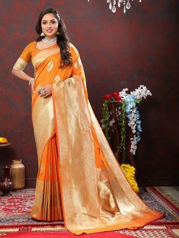 Yavira Silk - Women Mustard Handloom Saree with Unstitched Blouse