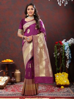 Yavira Silk - Women Wine Handloom Saree with Unstitched Blouse