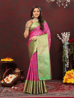 Yavira Silk - Women Pink Handloom Saree with Unstitched Blouse