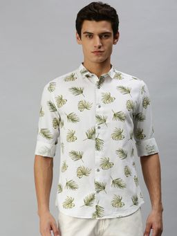 SHOWOFF - Adults-men Casual Printed Slim Fit Shirts-white