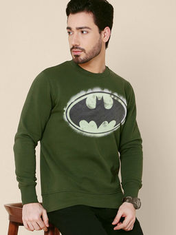 Free Authority - Mens Batman Solid Olive Green Sweatshirt