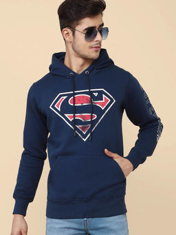 Free Authority - Mens Superman Printed Navy Blue Hoodie