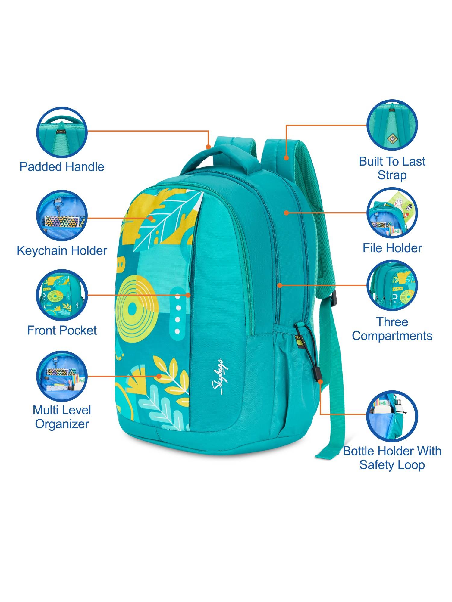 Buy Skybags Polyester 30L Drip School Backpack Turquoise (7 Years