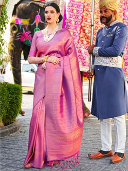 Odette - Purple Woven Design Silk Blend Handloom Saree with Unstitched Blouse for Women