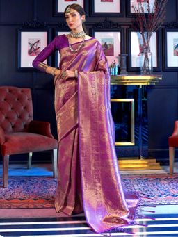 Odette - Purple Woven Design Silk Blend Handloom Saree with Unstitched Blouse for Women